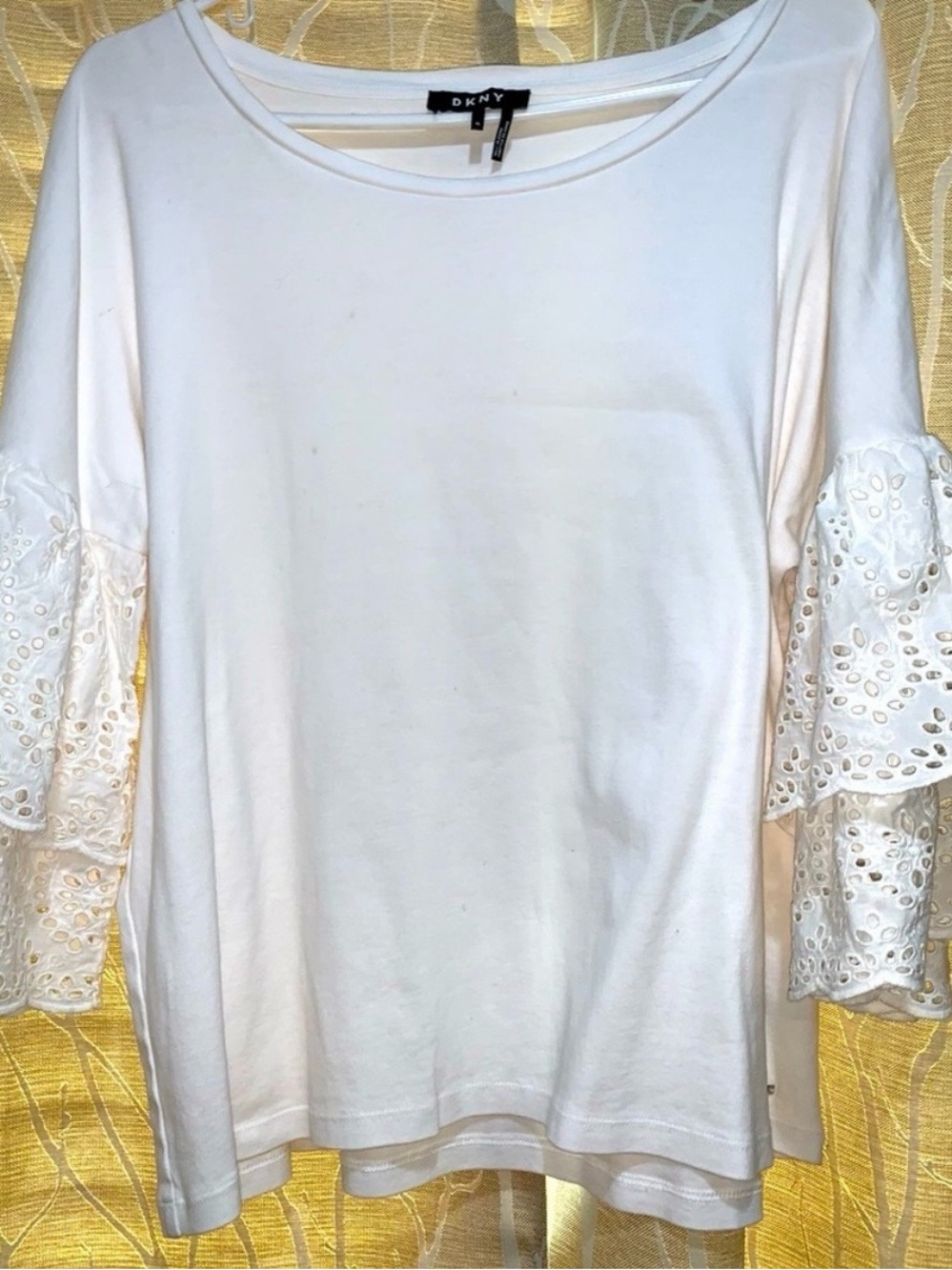 DKNY White Eyelet Bell-Sleeve Tunic Top